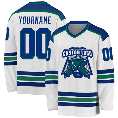 Usa Hockey Jersey, Custom White Royal Kelly Green 1 Hockey Jersey, Team Hockey Jerseys
