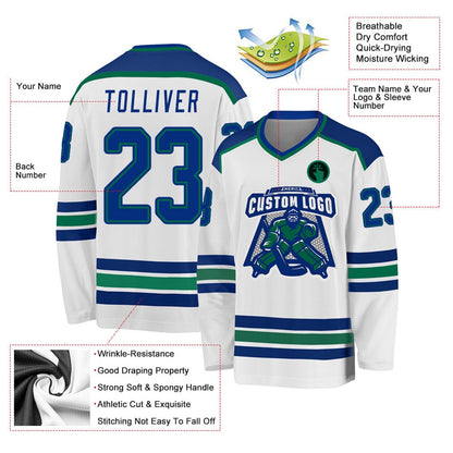 Usa Hockey Jersey, Custom White Royal Kelly Green 1 Hockey Jersey, Team Hockey Jerseys