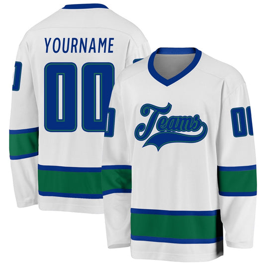 Usa Hockey Jersey, Custom White Royal Kelly Green Hockey Jersey, Team Hockey Jerseys