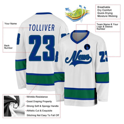 Usa Hockey Jersey, Custom White Royal Kelly Green Hockey Jersey, Team Hockey Jerseys