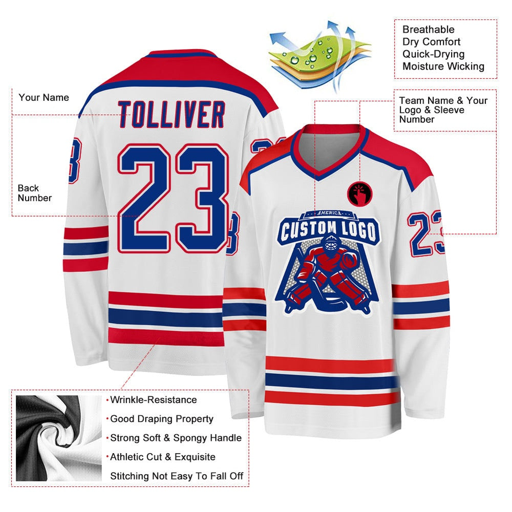 Usa Hockey Jersey, Custom White Royal Red 1 Hockey Jersey, Team Hockey Jerseys