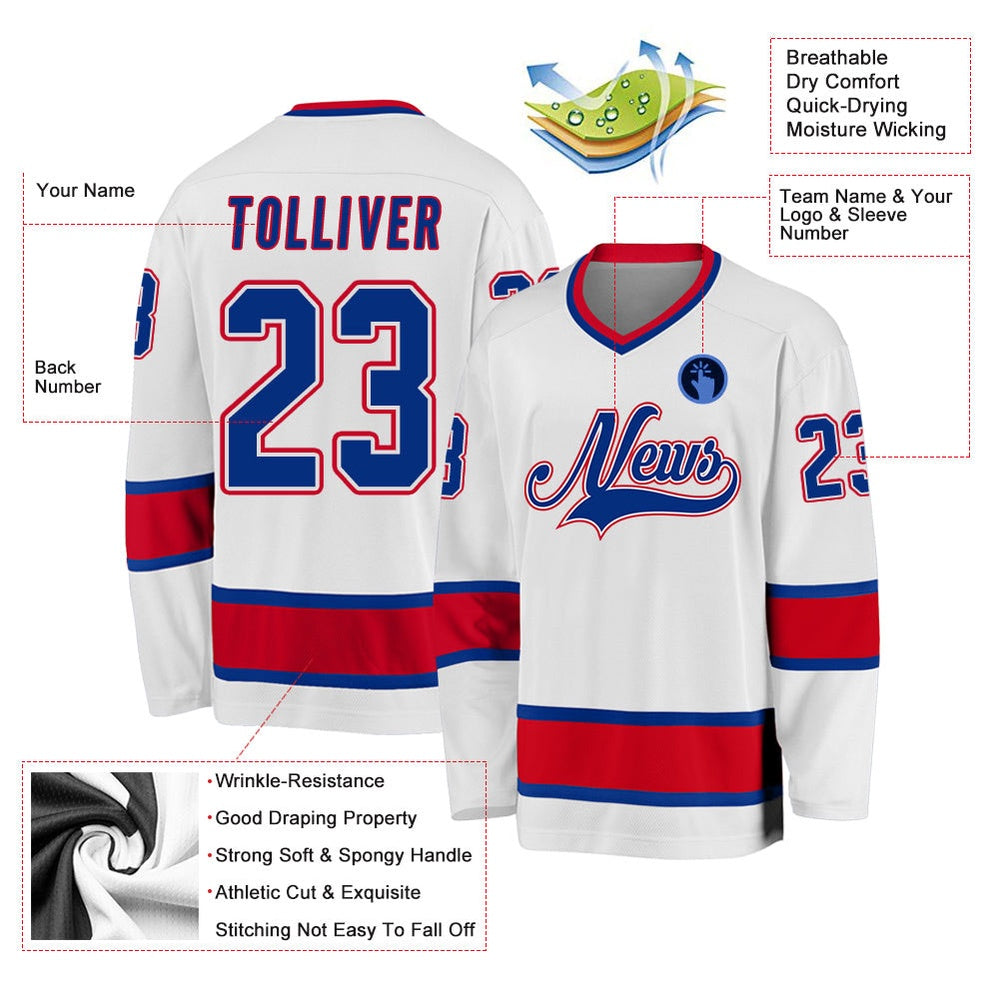 Usa Hockey Jersey, Custom White Royal Red Hockey Jersey, Team Hockey Jerseys