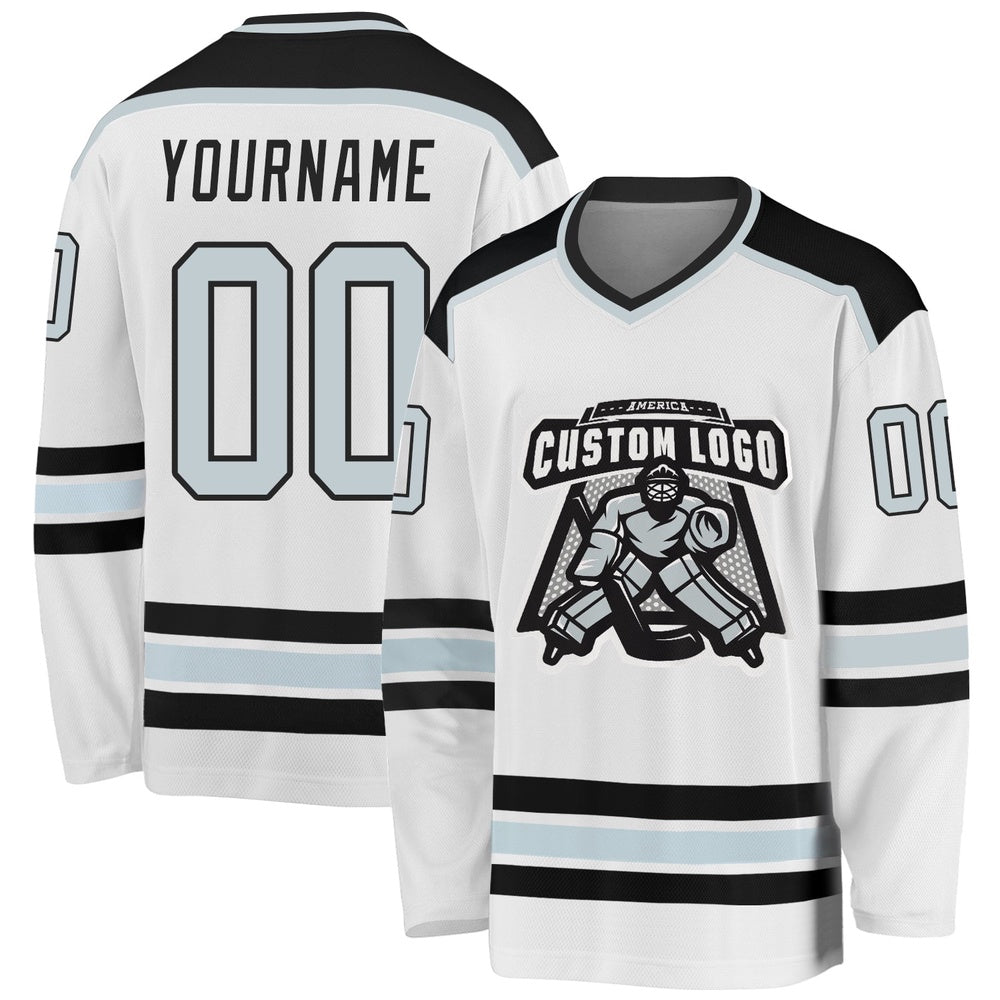 Usa Hockey Jersey, Custom White Silver Black Hockey Jersey, Team Hockey Jerseys