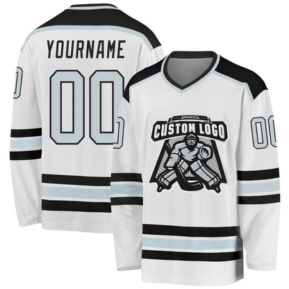 Usa Hockey Jersey, Custom White Silver Black Hockey Jersey, Team Hockey Jerseys