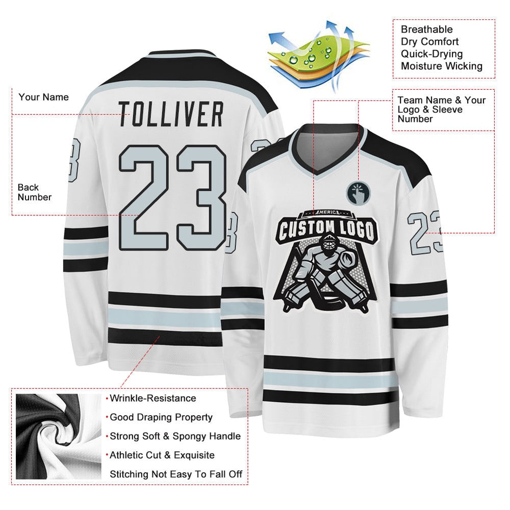 Usa Hockey Jersey, Custom White Silver Black Hockey Jersey, Team Hockey Jerseys