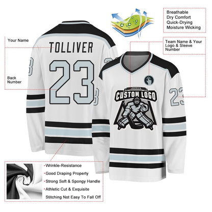 Usa Hockey Jersey, Custom White Silver Black Hockey Jersey, Team Hockey Jerseys