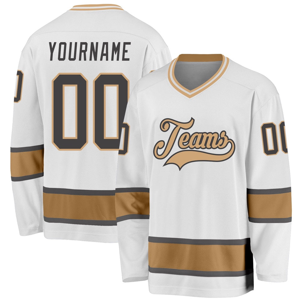 Usa Hockey Jersey, Custom White Steel Gray Old Gold 1 Hockey Jersey, Team Hockey Jerseys