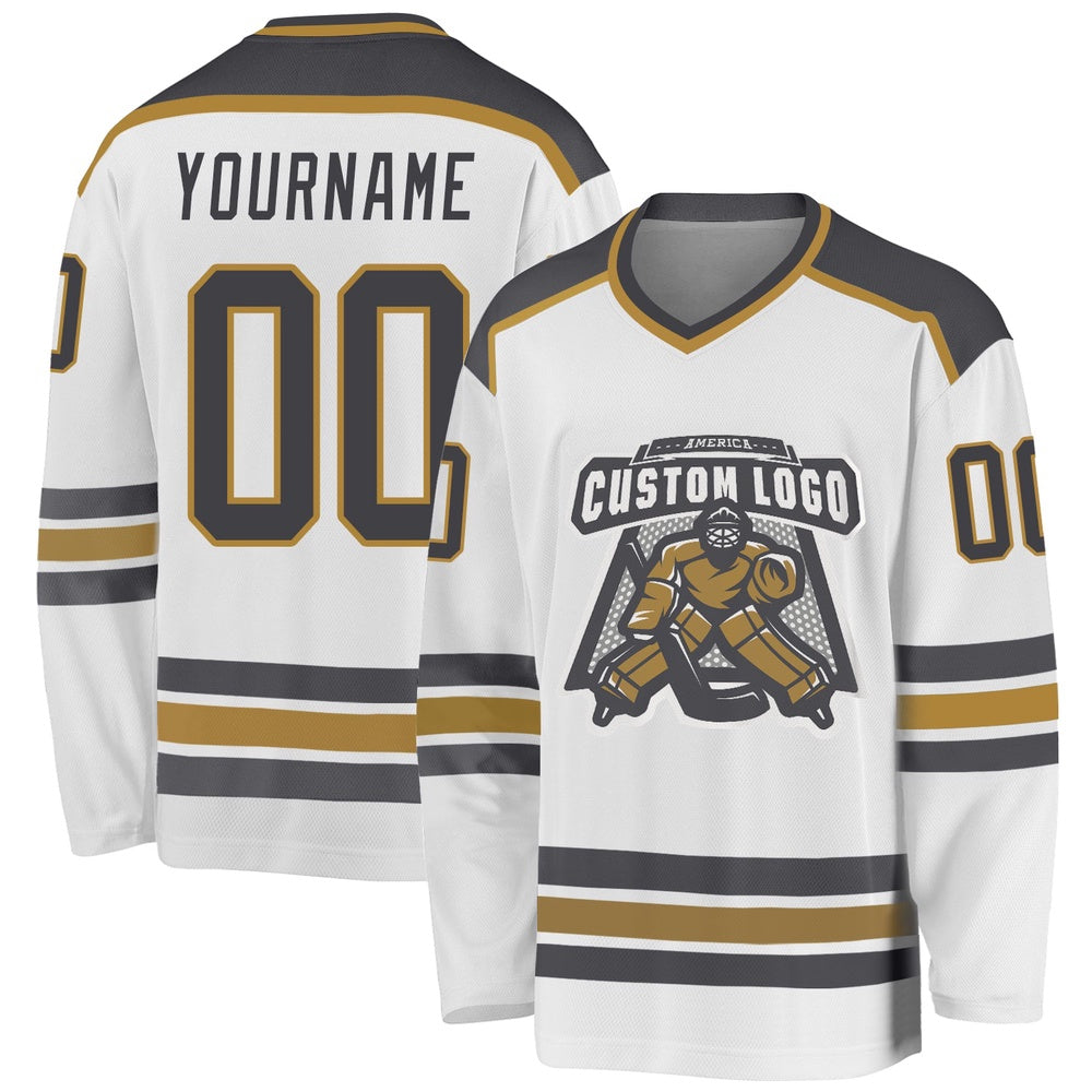Usa Hockey Jersey, Custom White Steel Gray Old Gold Hockey Jersey, Team Hockey Jerseys