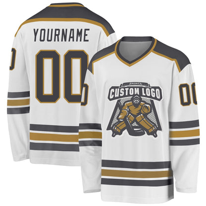 Usa Hockey Jersey, Custom White Steel Gray Old Gold Hockey Jersey, Team Hockey Jerseys