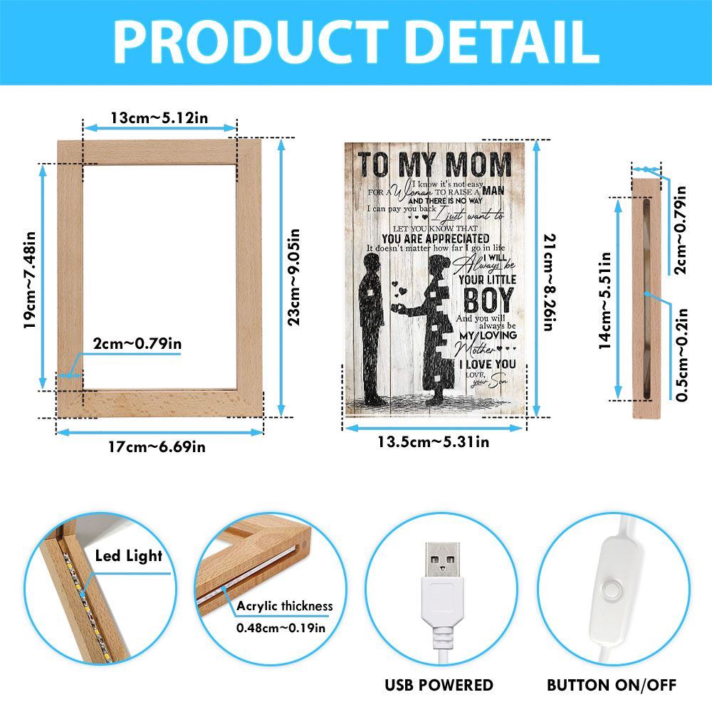 Vertical Frame Lamp To My Mom I Know It'S Not Easy For A Woman Who Raises A Man, Mother's Day Night Light, Best Mom Ever, Gift For Mom
