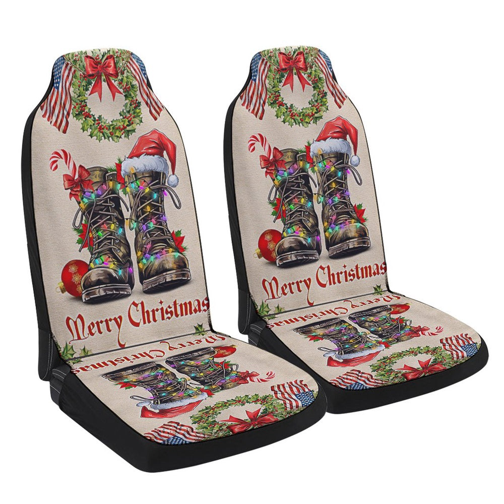 Veteran Christmas Military Boots Cars Seat Cover, Christmas Car Seat Covers, Car Decor Gift