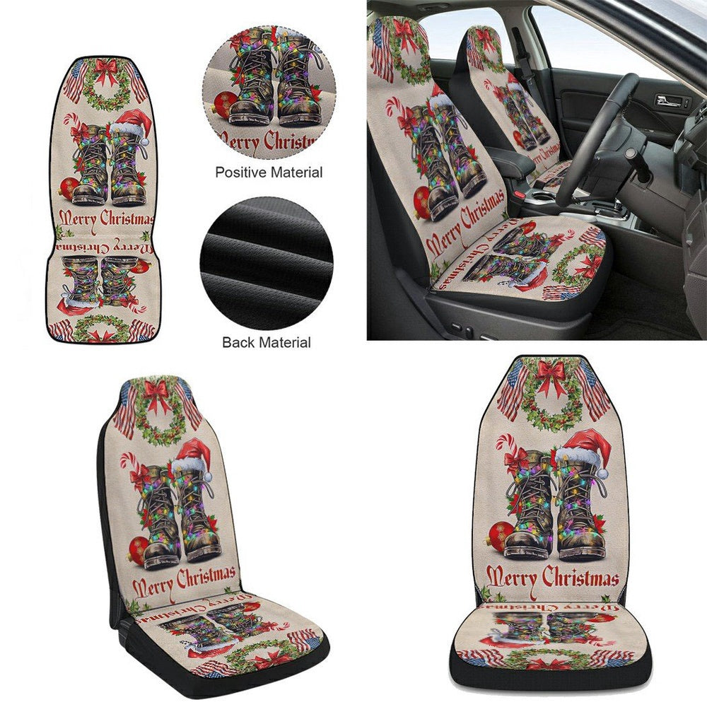 Veteran Christmas Military Boots Cars Seat Cover, Christmas Car Seat Covers, Car Decor Gift