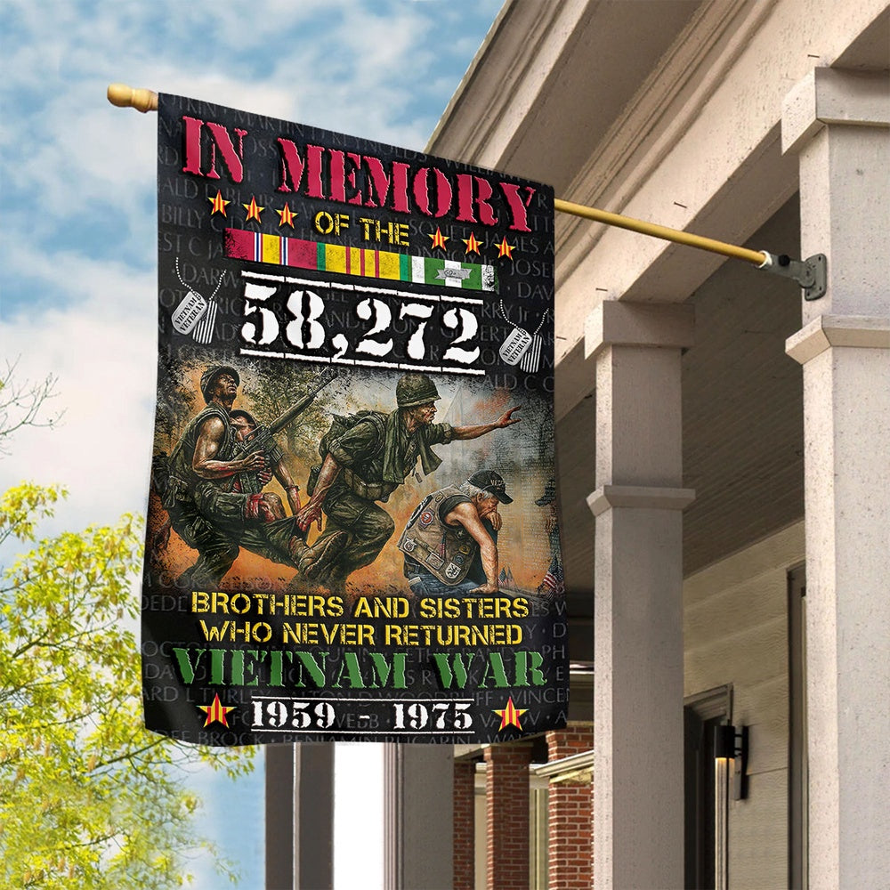 Vietnam Veteran Flags, Vietnam Veteran In Memory Of 58272 Brothers And Sisters Flag Independence Day July 4Th Heavy Garden Flag, American Flag Vietnam