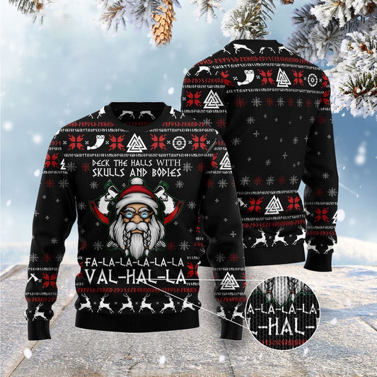 Viking Deck The Halls With Skulls Ugly Christmas Sweater, Funny Xmas Sweater, Sweater Xmas