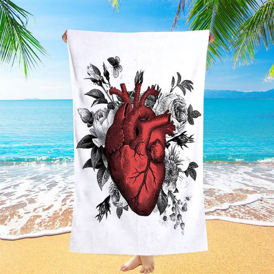 Vintage Floral Heart Beach Towel - Gift For Steampunk Or Goth Fans
