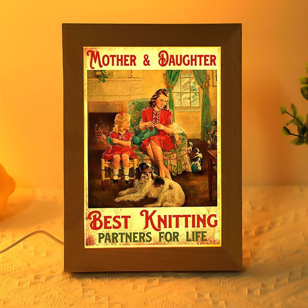 Vintage Mother And Daughter Best Knitting Partners Frame Lamp, Mother's Day Night Light, Best Mom Ever, Gift For Mom