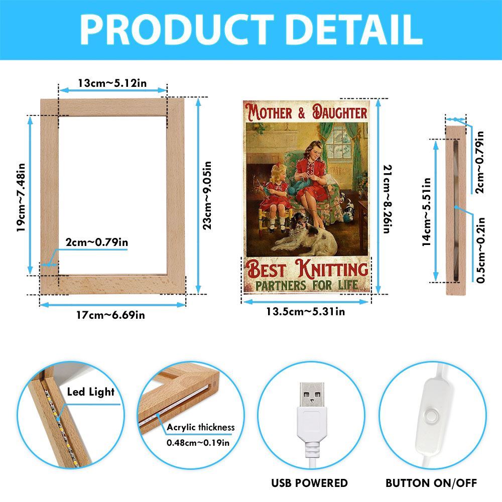 Vintage Mother And Daughter Best Knitting Partners Frame Lamp, Mother's Day Night Light, Best Mom Ever, Gift For Mom