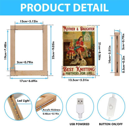 Vintage Mother And Daughter Best Knitting Partners Frame Lamp, Mother's Day Night Light, Best Mom Ever, Gift For Mom