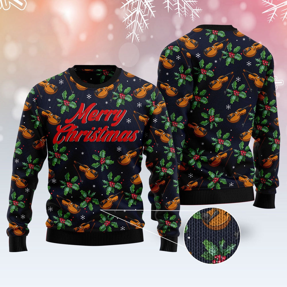 Violin Christmas Ugly Christmas Sweater, Funny Xmas Sweater, Sweater Xmas