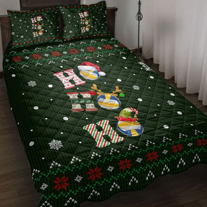 Volleyball Quilt Set, Ho Ho Ho Volleyball Santa Hatmas Snowflake Ugly Quilt Blanket