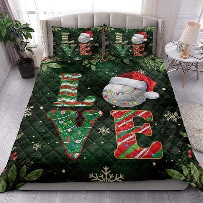 Volleyball Quilt Set, Love Volleyball Withmas Hat Holly Berry Snowflake Holiday Quilt Blanket