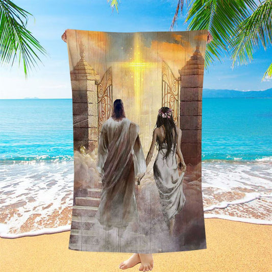 Walking With Jesus The Way To Heaven Beach Towel - Christian Art - Bible Verse Beach Towel - Religious Beach Towel