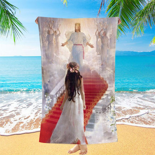 Walking With Jesus The Way To Heaven Beach Towel, Christian Beach Towel, Christian Gift, Gift For Women