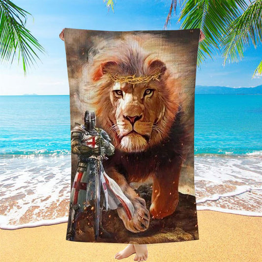 Warrior Of Christ And Lion Beach Towel - Christian Beach Towel - Religious Art