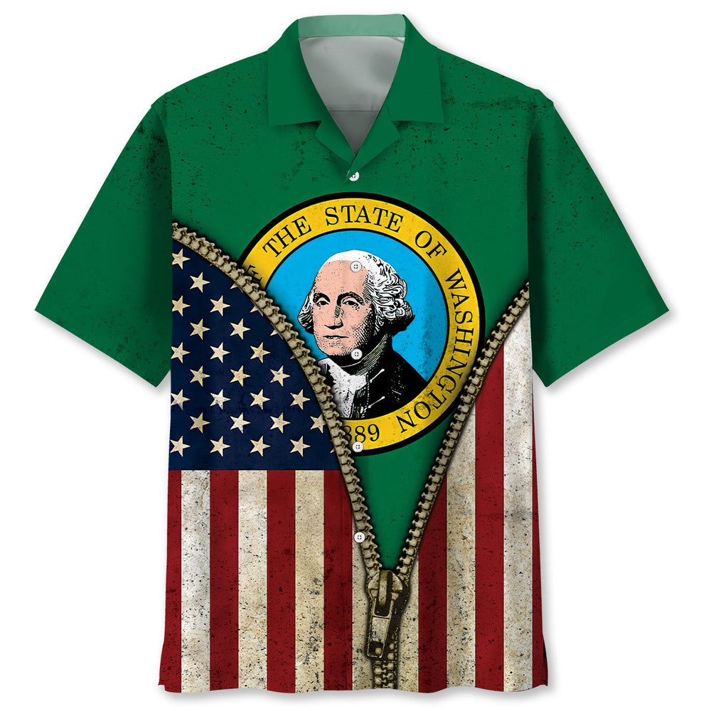 Washington State Flag Hawaiian Shirt, Funny Hawaiian Shirt, Usa Hawaiian Shirt, Vintage Hawaiian Shirts