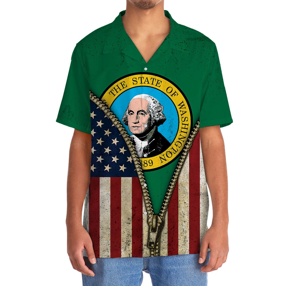 Washington State Flag Hawaiian Shirt, Funny Hawaiian Shirt, Usa Hawaiian Shirt, Vintage Hawaiian Shirts