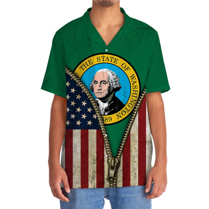 Washington State Flag Hawaiian Shirt, Funny Hawaiian Shirt, Usa Hawaiian Shirt, Vintage Hawaiian Shirts
