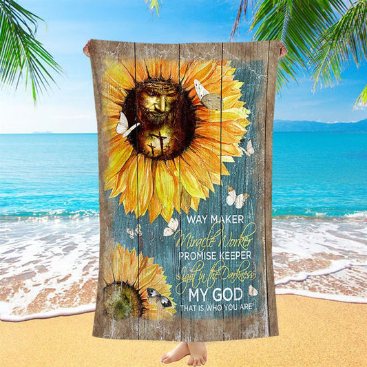 Way Maker Promise Keeper My Savior Sunflower Butterfly Beach Towel - Inspirational Beach Towel - Christian Beach Towel
