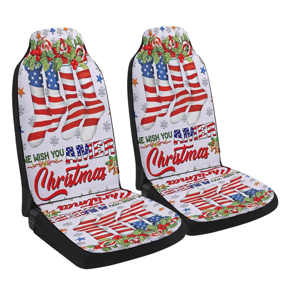 We Wish You Ameri Christmas American flag Cars Seat Cover, Christmas Car Seat Covers, Car Decor Gift