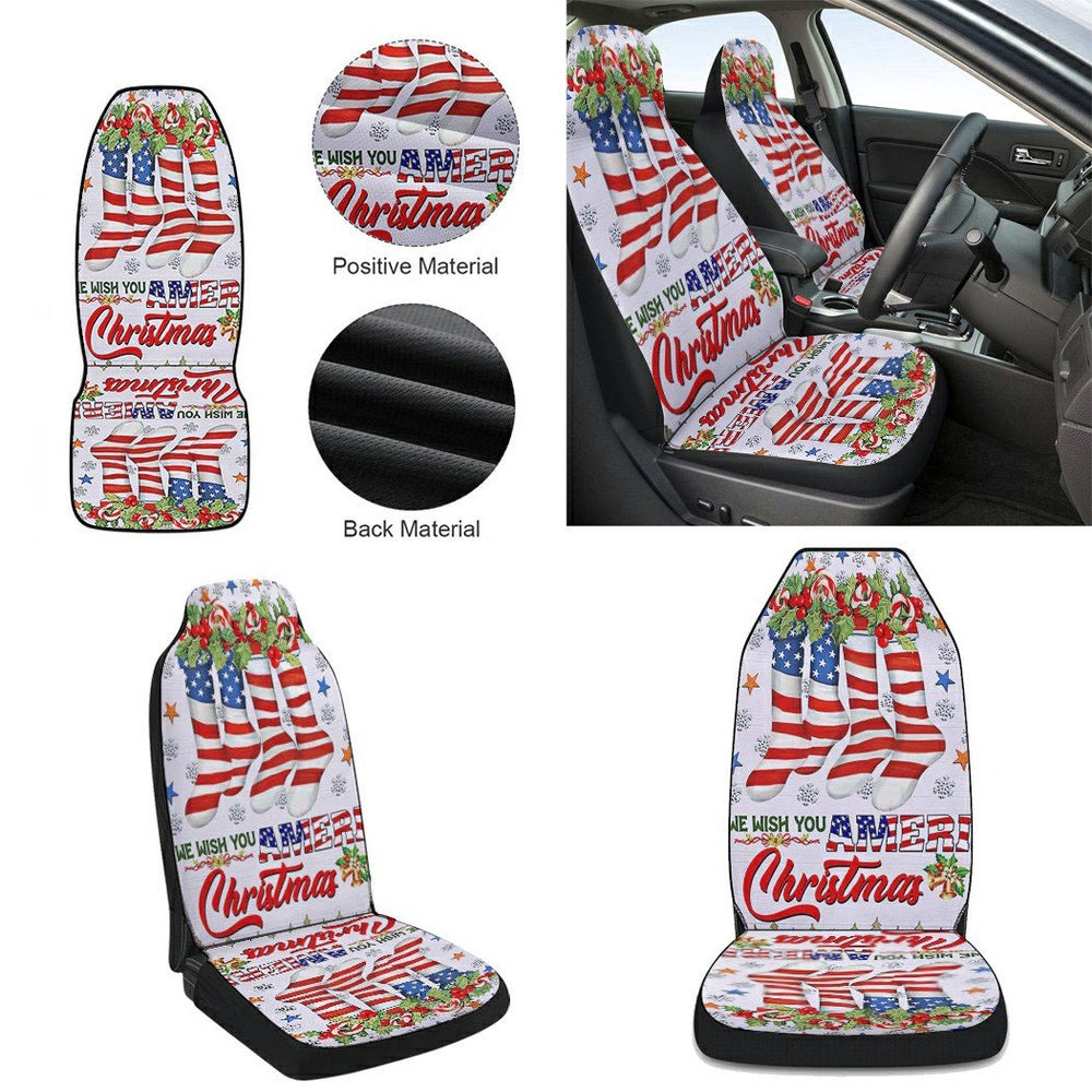 We Wish You Ameri Christmas American flag Cars Seat Cover, Christmas Car Seat Covers, Car Decor Gift