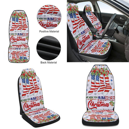 We Wish You Ameri Christmas American flag Cars Seat Cover, Christmas Car Seat Covers, Car Decor Gift