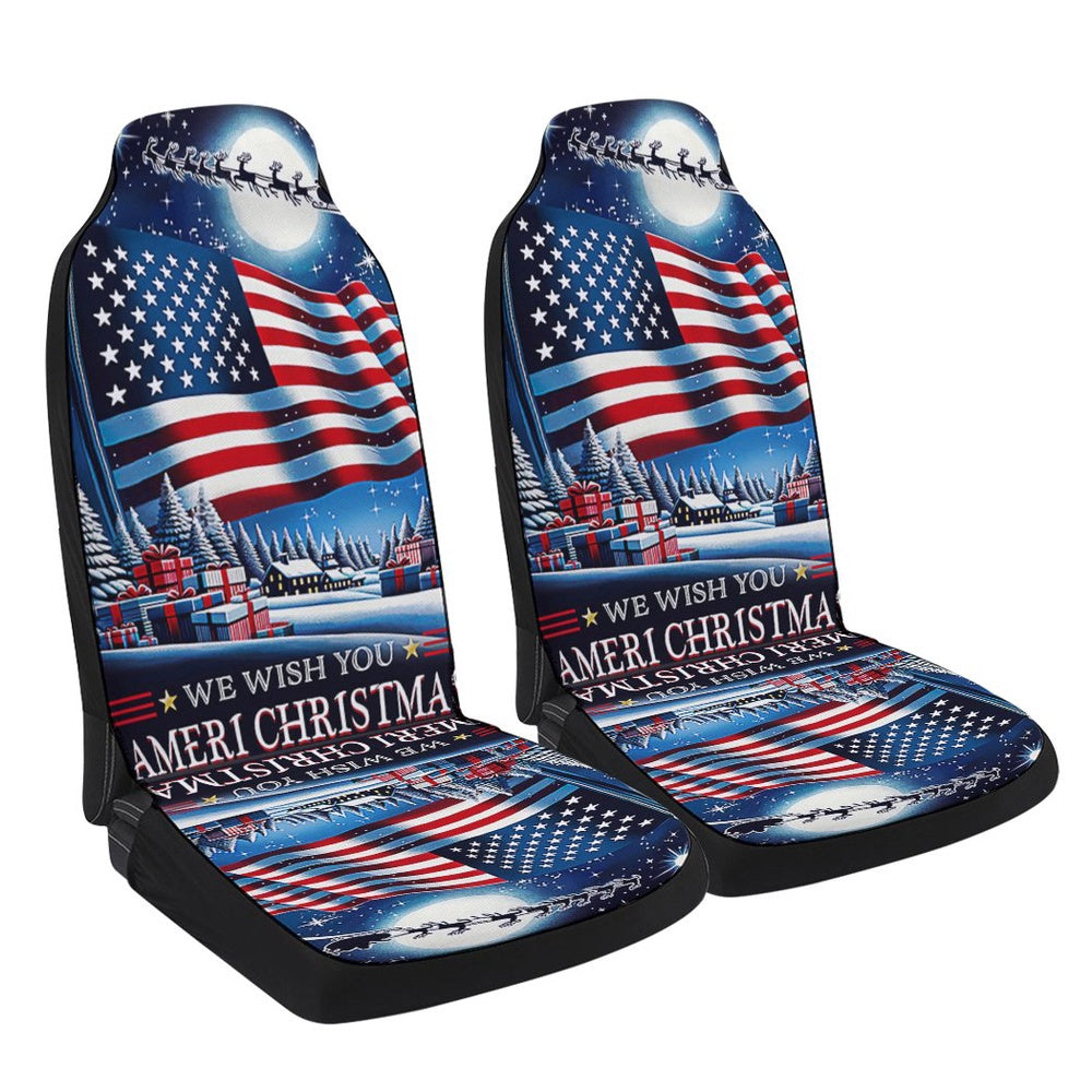 We Wish You Ameri Christmas Santa American flag Cars Seat Cover, Christmas Car Seat Covers, Car Decor Gift