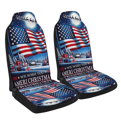 We Wish You Ameri Christmas Santa American flag Cars Seat Cover, Christmas Car Seat Covers, Car Decor Gift