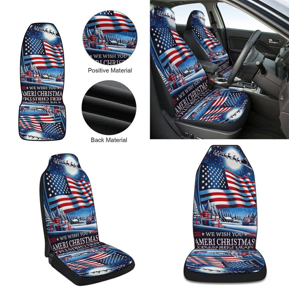 We Wish You Ameri Christmas Santa American flag Cars Seat Cover, Christmas Car Seat Covers, Car Decor Gift