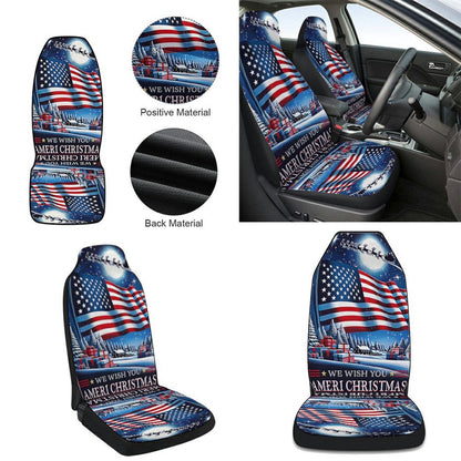 We Wish You Ameri Christmas Santa American flag Cars Seat Cover, Christmas Car Seat Covers, Car Decor Gift