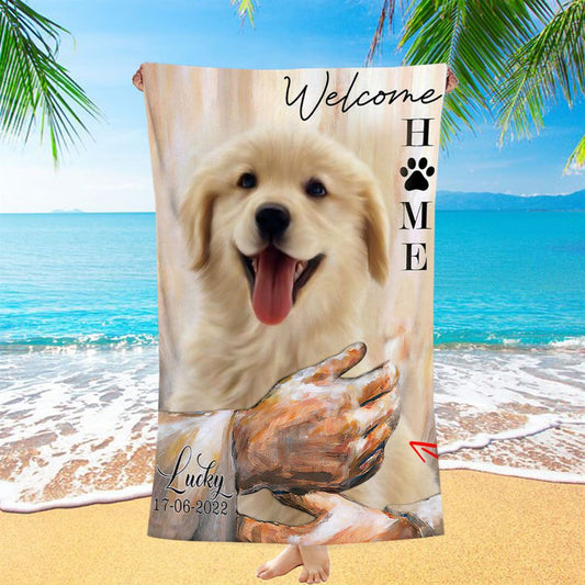 Welcome Home Jesus With Dog Beach Towel - Dog In The Arms of Jesus Beach Towel - Dog Loss Gift - Customized Dog Photos