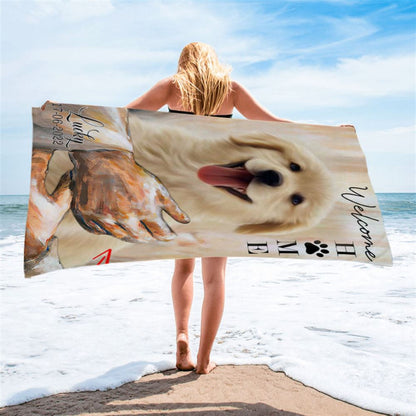Welcome Home Jesus With Dog Beach Towel - Dog In The Arms of Jesus Beach Towel - Dog Loss Gift - Customized Dog Photos
