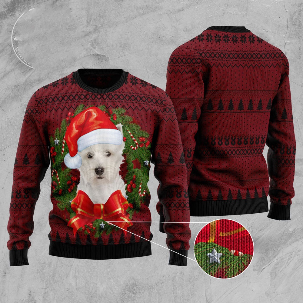 Welsh Highland Terrier Wreath Ugly Christmas Sweater, Funny Xmas Sweater, Sweater Xmas