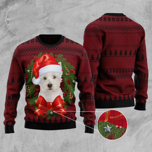 Welsh Highland Terrier Wreath Ugly Christmas Sweater, Funny Xmas Sweater, Sweater Xmas