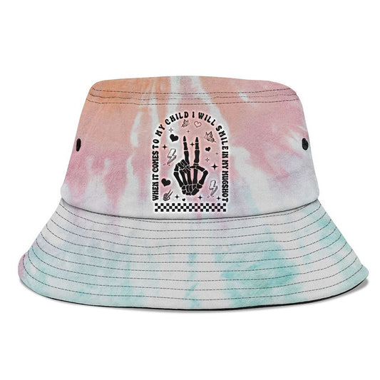 When It Comes To My Child I Will Smile In My Mugshot Bucket Hat, Mother's Day Bucker Hat, Tie Dye Bucket Hat, Women's Sun Hats
