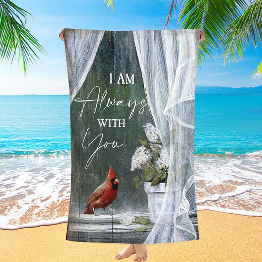 White Hydrangea Cardinal I Am Always With You Spring Beach Towel, Christian Beach Towel, Christian Gift, Gift For Women
