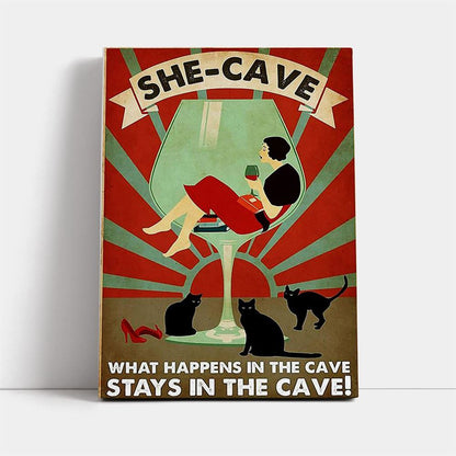 Wine Cat What Happens In The Cave Stays In The Cave Canvas, Mother's Day Canvas Art, Gift For Mom, Birthday Gift, Mother's Day Wall Art
