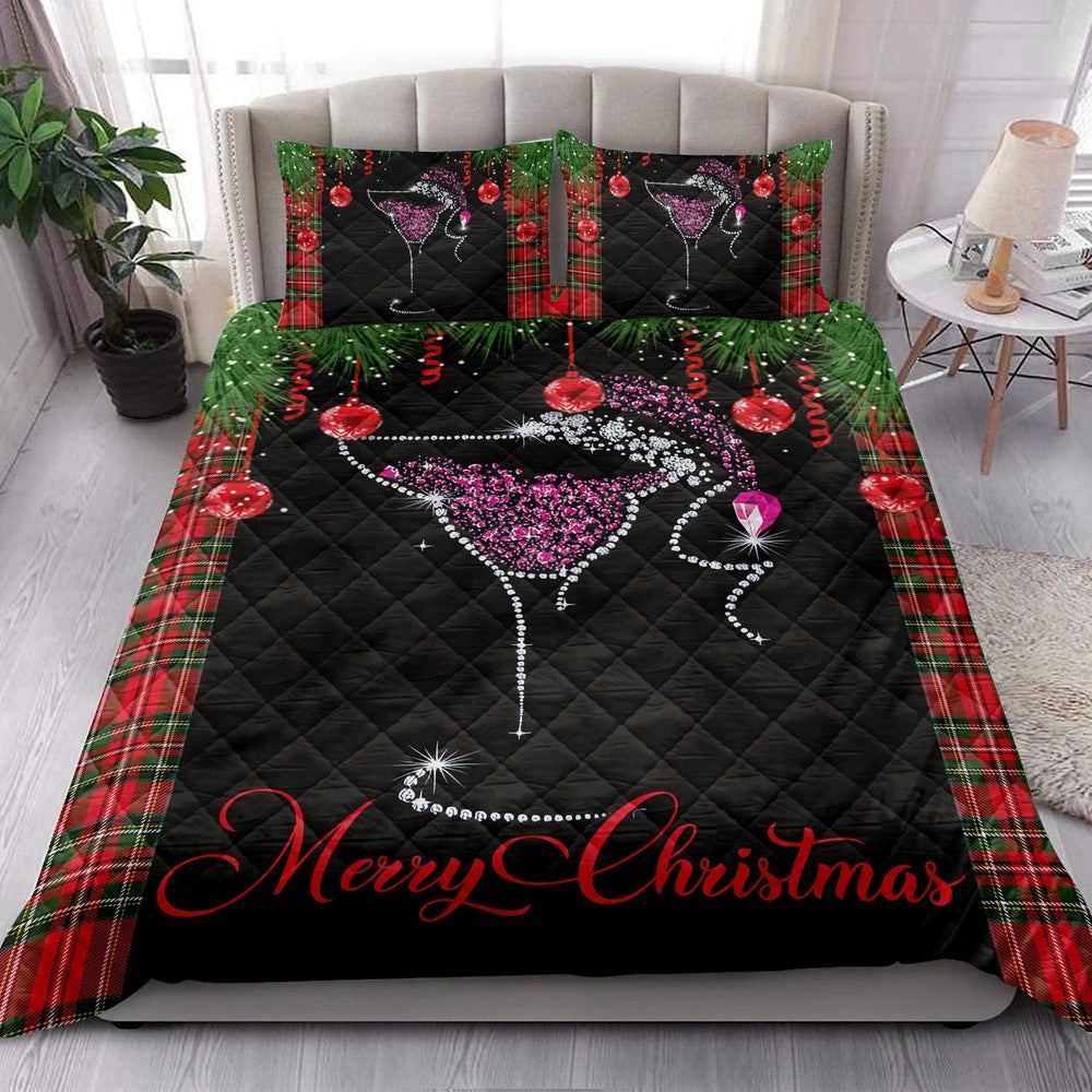 Wine Quilt Set, Merrymas Wine Diamonds Star Quilt Blanket