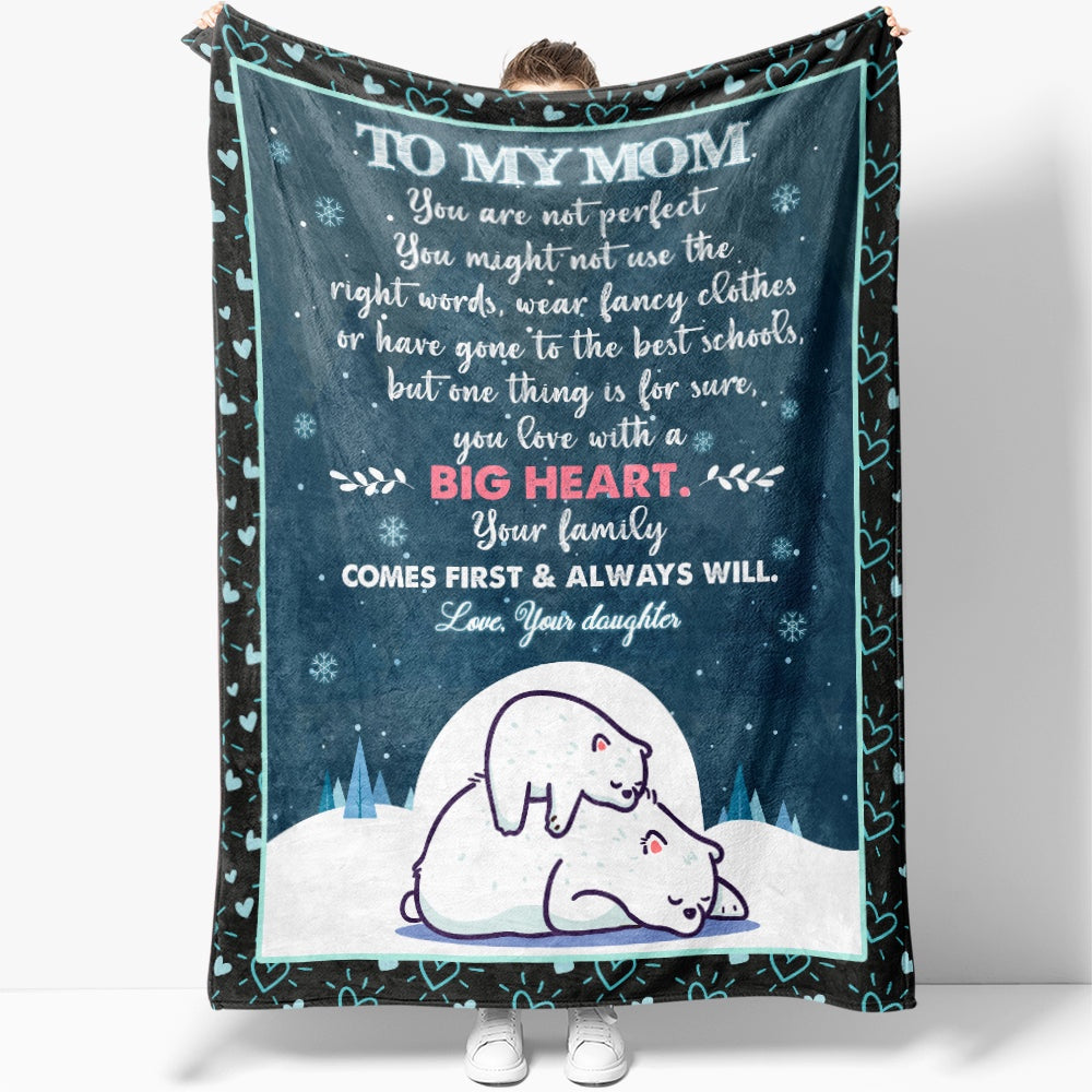 Winter To My Mom Blanket Gift, Mama Bear Blanket, You Love With A Big Heart Blanket, Christmas Blanket