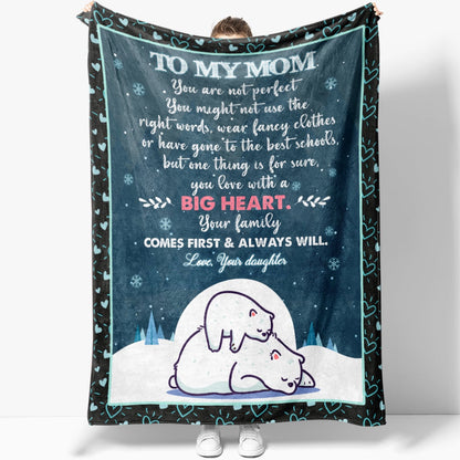 Winter To My Mom Blanket Gift, Mama Bear Blanket, You Love With A Big Heart Blanket, Christmas Blanket