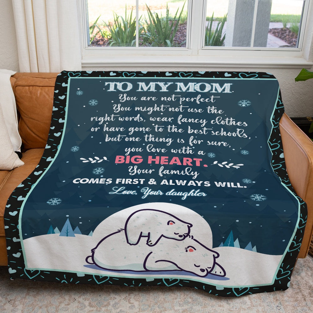 Winter To My Mom Blanket Gift, Mama Bear Blanket, You Love With A Big Heart Blanket, Christmas Blanket